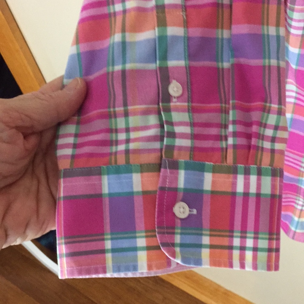 Chaps No-Iron Pink/Blue/White Plaid Button-Down Shirt - Picture 5 of 9